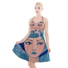 Blue Girl Halter Party Swing Dress  by CKArtCreations