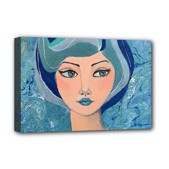 Blue Girl Deluxe Canvas 18  x 12  (Stretched)