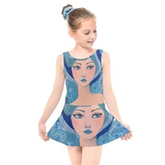 Blue Girl Kids  Skater Dress Swimsuit by CKArtCreations