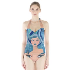 Blue Girl Halter Swimsuit