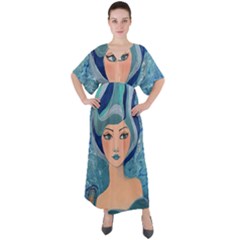 Blue Girl V-neck Boho Style Maxi Dress by CKArtCreations