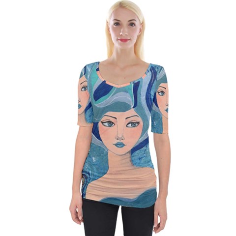 Blue Girl Wide Neckline Tee by CKArtCreations