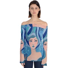 Blue Girl Off Shoulder Long Sleeve Top by CKArtCreations