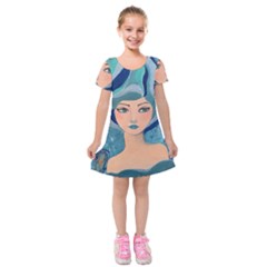 Blue Girl Kids  Short Sleeve Velvet Dress by CKArtCreations