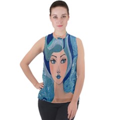 Blue Girl Mock Neck Chiffon Sleeveless Top by CKArtCreations