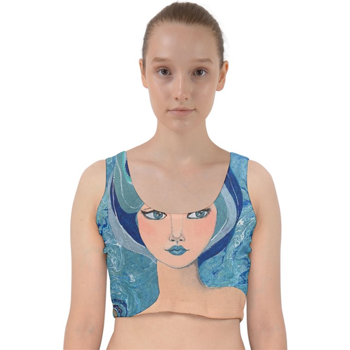 Blue Girl Velvet Racer Back Crop Top