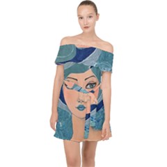 Blue Girl Off Shoulder Chiffon Dress by CKArtCreations