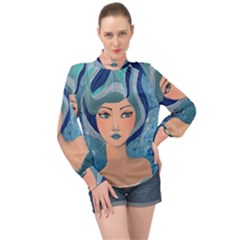 Blue Girl High Neck Long Sleeve Chiffon Top by CKArtCreations