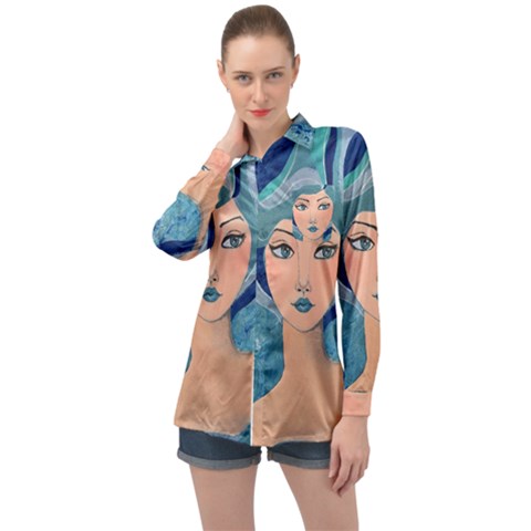 Blue Girl Long Sleeve Satin Shirt by CKArtCreations