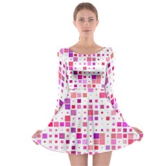 Background Square Pattern Colorful Long Sleeve Skater Dress by Simbadda