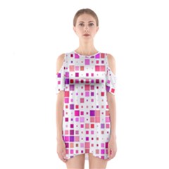 Background Square Pattern Colorful Shoulder Cutout One Piece Dress by Simbadda