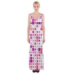 Background Square Pattern Colorful Thigh Split Maxi Dress by Simbadda