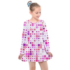 Background Square Pattern Colorful Kids  Long Sleeve Dress by Simbadda