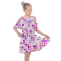 Background Square Pattern Colorful Kids  Shoulder Cutout Chiffon Dress by Simbadda