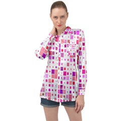 Background Square Pattern Colorful Long Sleeve Satin Shirt