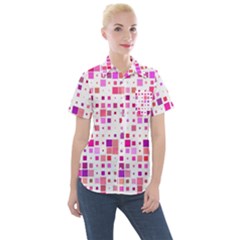 Background Square Pattern Colorful Women s Short Sleeve Pocket Shirt