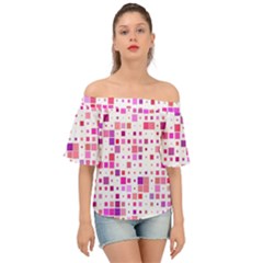 Background Square Pattern Colorful Off Shoulder Short Sleeve Top