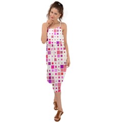 Background Square Pattern Colorful Waist Tie Cover Up Chiffon Dress