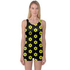 Pattern Yellow Stars Black Background One Piece Boyleg Swimsuit by Simbadda