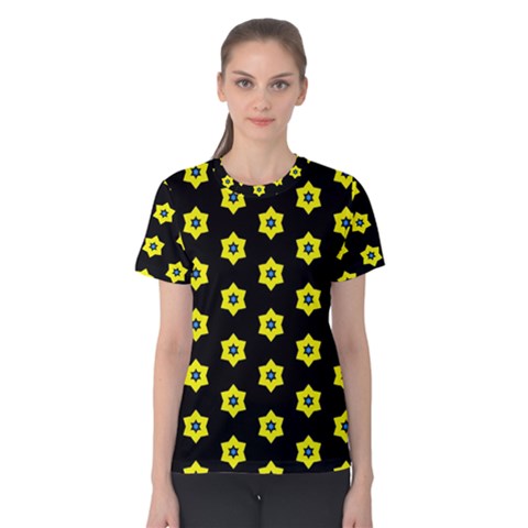 Pattern Yellow Stars Black Background Women s Cotton Tee by Simbadda