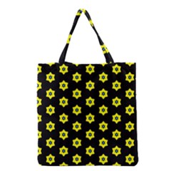 Pattern Yellow Stars Black Background Grocery Tote Bag by Simbadda