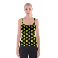 Pattern Yellow Stars Black Background Spaghetti Strap Top by Simbadda