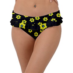 Pattern Yellow Stars Black Background Frill Bikini Bottom by Simbadda