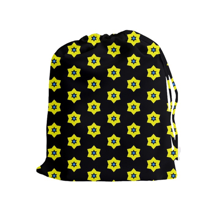 Pattern Yellow Stars Black Background Drawstring Pouch (XL)