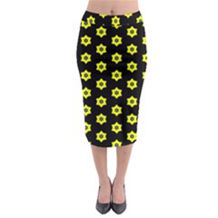 Pattern Yellow Stars Black Background Midi Pencil Skirt by Simbadda