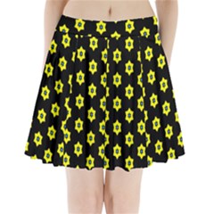 Pattern Yellow Stars Black Background Pleated Mini Skirt by Simbadda