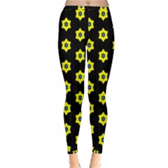 Pattern Yellow Stars Black Background Inside Out Leggings by Simbadda