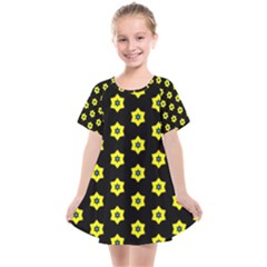 Pattern Yellow Stars Black Background Kids  Smock Dress by Simbadda