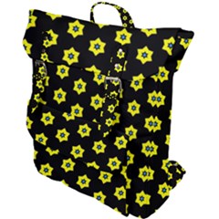 Pattern Yellow Stars Black Background Buckle Up Backpack by Simbadda