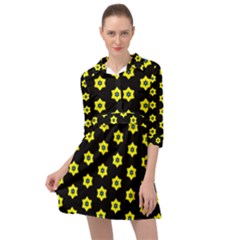 Pattern Yellow Stars Black Background Mini Skater Shirt Dress by Simbadda