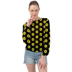 Pattern Yellow Stars Black Background Banded Bottom Chiffon Top