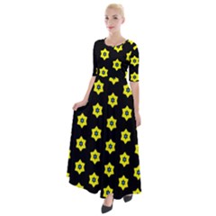 Pattern Yellow Stars Black Background Half Sleeves Maxi Dress