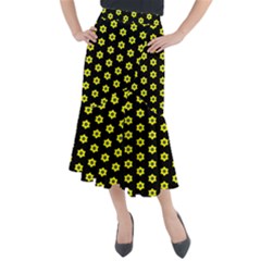 Pattern Yellow Stars Black Background Midi Mermaid Skirt