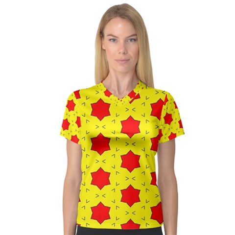 Pattern Red Star Texture Star V-neck Sport Mesh Tee by Simbadda