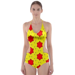 Pattern Red Star Texture Star Cut-out One Piece Swimsuit by Simbadda