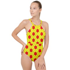 Pattern Red Star Texture Star High Neck One Piece Swimsuit by Simbadda