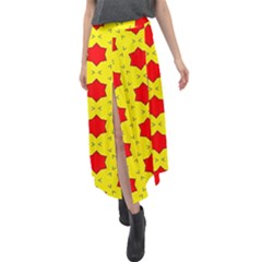 Pattern Red Star Texture Star Velour Split Maxi Skirt