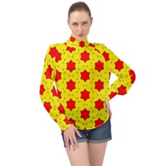 Pattern Red Star Texture Star High Neck Long Sleeve Chiffon Top