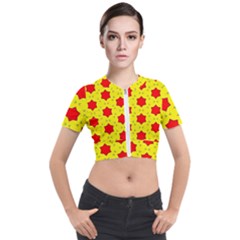 Pattern Red Star Texture Star Short Sleeve Cropped Jacket by Simbadda