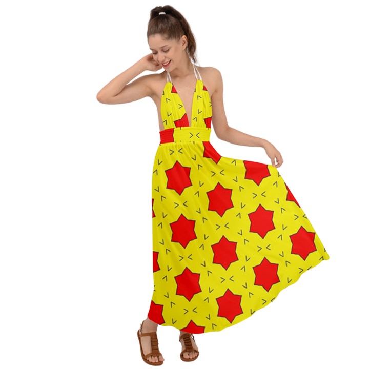 Pattern Red Star Texture Star Backless Maxi Beach Dress