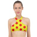 Pattern Red Star Texture Star High Neck Bikini Top View1