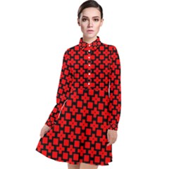 Pattern Red Black Texture Cross Long Sleeve Chiffon Shirt Dress by Simbadda