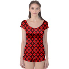 Pattern Red Black Texture Cross Boyleg Leotard  by Simbadda