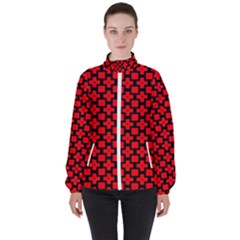 Pattern Red Black Texture Cross Women s High Neck Windbreaker by Simbadda