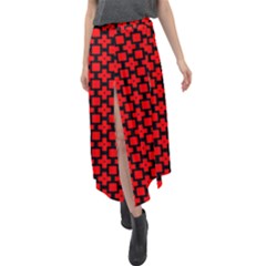 Pattern Red Black Texture Cross Velour Split Maxi Skirt