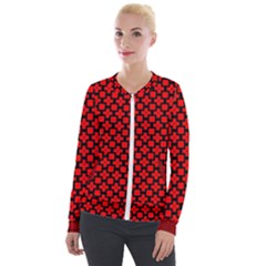 Pattern Red Black Texture Cross Velour Zip Up Jacket by Simbadda